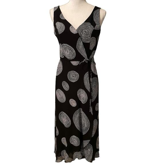 Mario Balthazar V-Neck Wrap Dress Midi Black Geometric Circles Women 4 - Picture 2 of 8